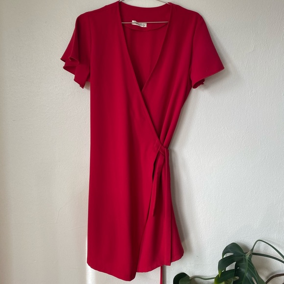 Designer Mini Red Wrap Dress size M - Picture 1 of 7